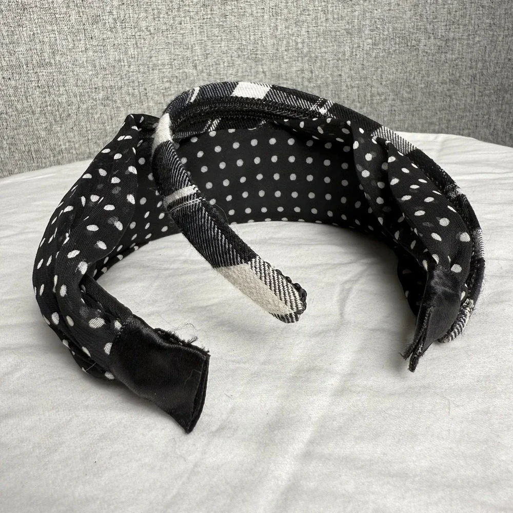 Lot 6 Fabric Headbands Plaid Classic Polka‎ Dot Straw Vintage Look